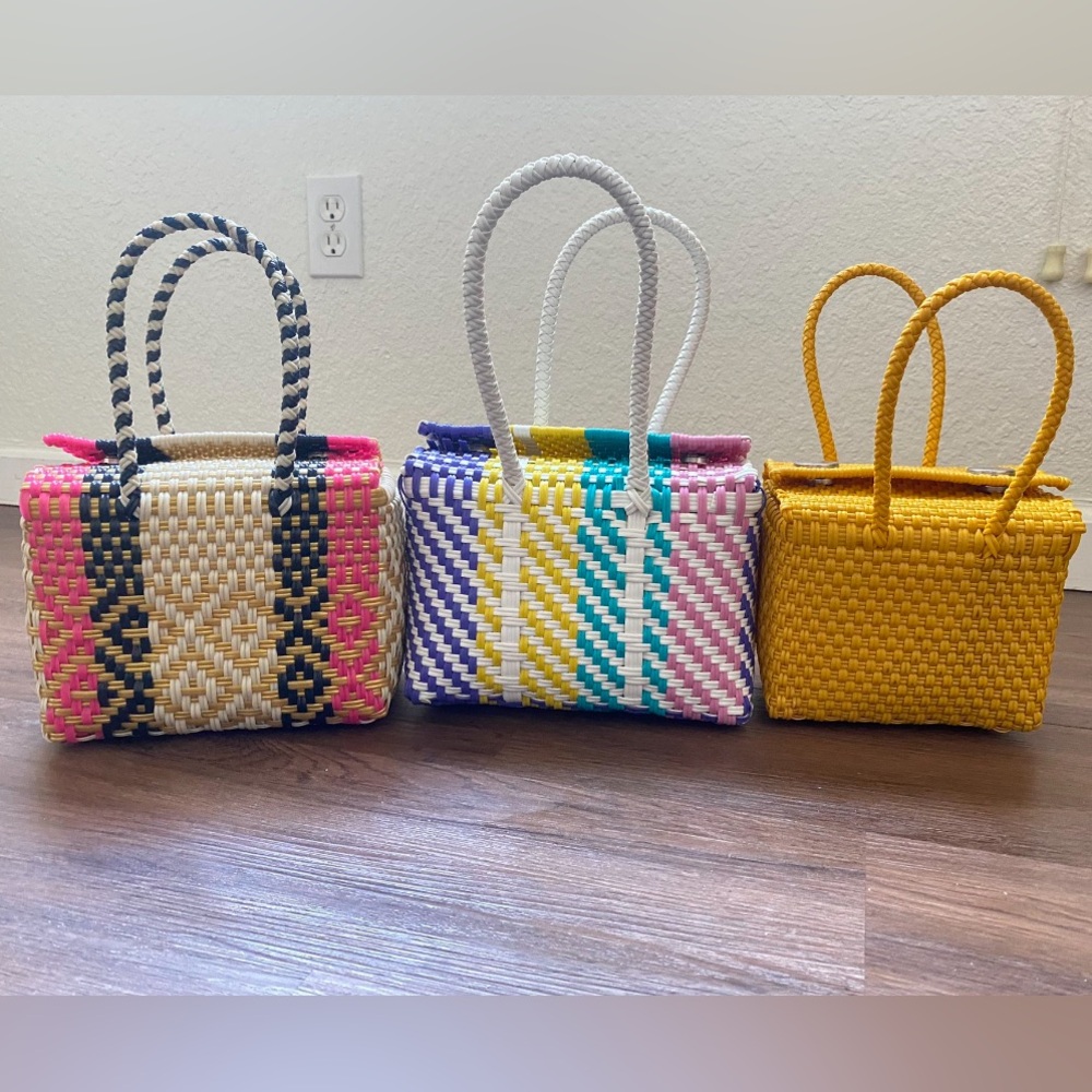 Set of 3 mini Artisan woven handbag hand made in Mexico